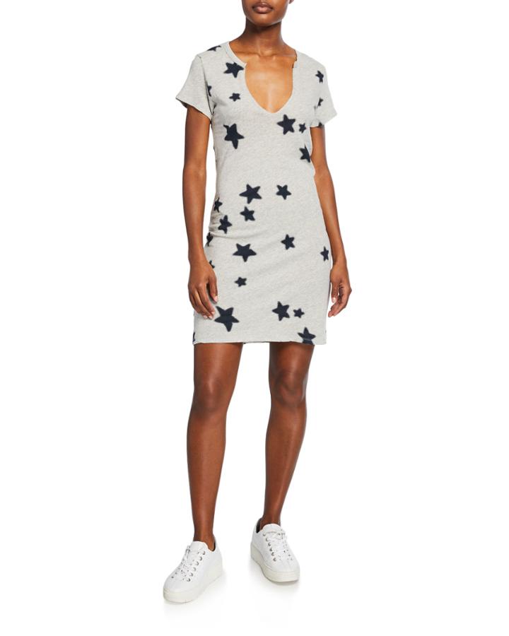 Start-printed Deep V-neck