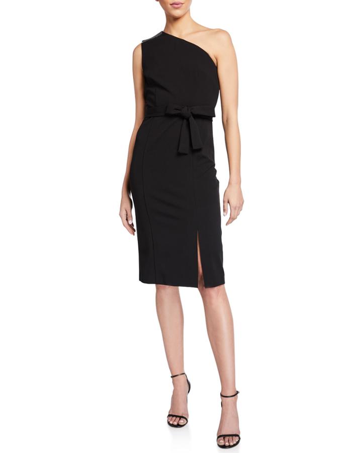 Embellished One Shoulder Stretch Crepe Dress