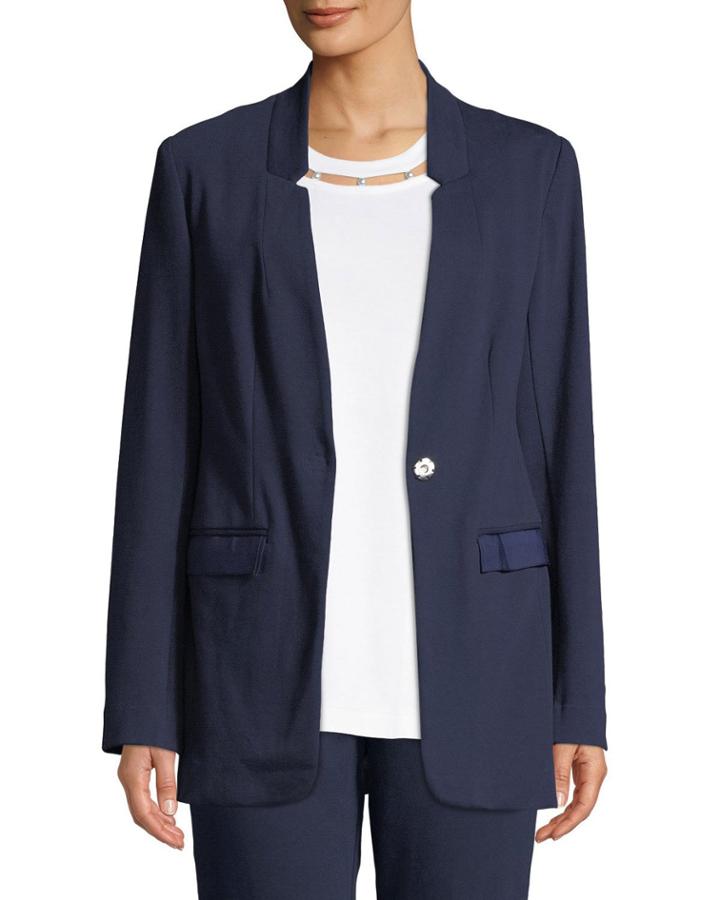 Snap-front Long-sleeve Boyfriend Blazer With Pockets