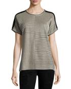 Striped Short-sleeve Top, Tan/black