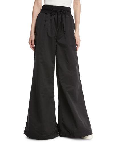 High-waist Satin Palazzo Pants, Black
