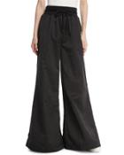 High-waist Satin Palazzo Pants, Black