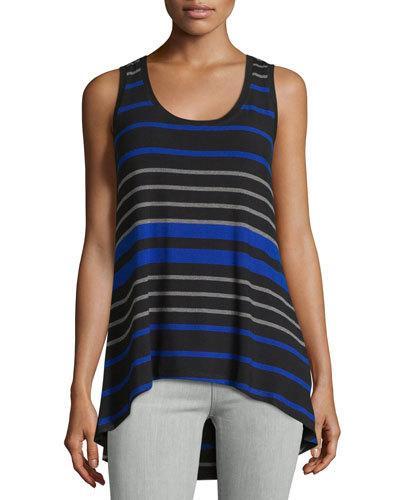 Striped Scoop-neck High-low Tank, Electric