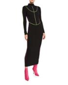 Stretch Knit Long Turtleneck Dress