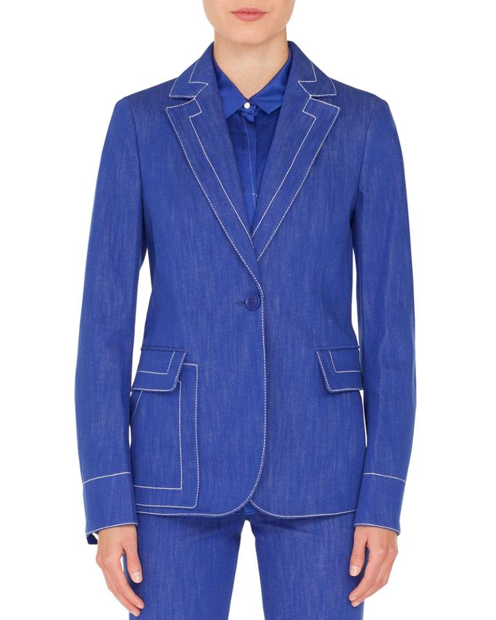 One-button Denim Jacket W/ Topstitching