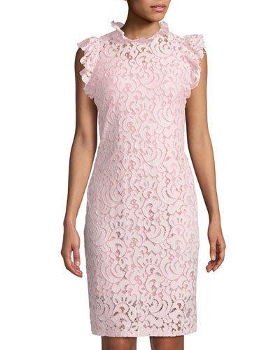 Ruffle-trim Lace Mini Dress, Pink