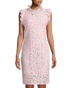 Ruffle-trim Lace Mini Dress, Pink
