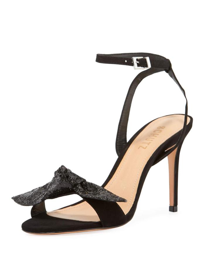 Anabella High-heel Suede Ankle-strap Sandals With Glitter Bow