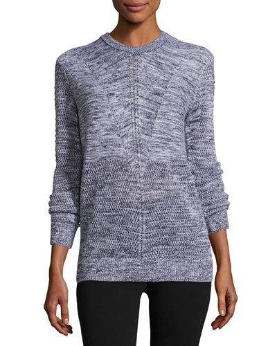 Marled Long-sleeve Pullover Sweater, Blue/white