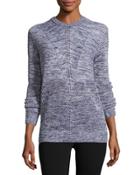 Marled Long-sleeve Pullover Sweater, Blue/white