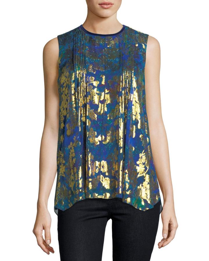 Elle Sleeveless Metallic Floral Blouse