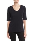 V-neck Elbow-sleeve Pima Cotton Tee