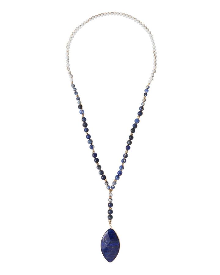 Long Lapis Y-drop Necklace, Blue/white
