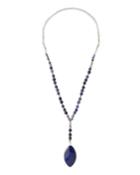 Long Lapis Y-drop Necklace, Blue/white