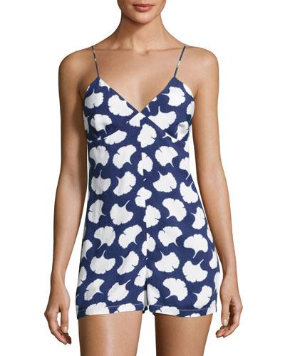 Devotee Graphic-print Romper, Cobalt