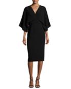 Kimono Stretch-crepe Dress, Black