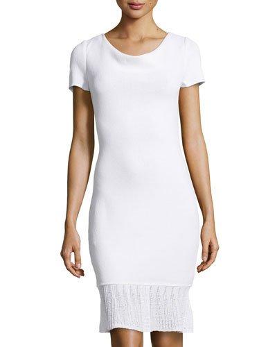 Cowl-neck Ruffled Dress, Bright White