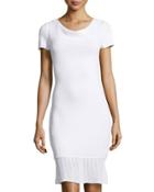 Cowl-neck Ruffled Dress, Bright White