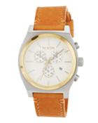 39mm Time Teller Chrono Leather Watch, Tan