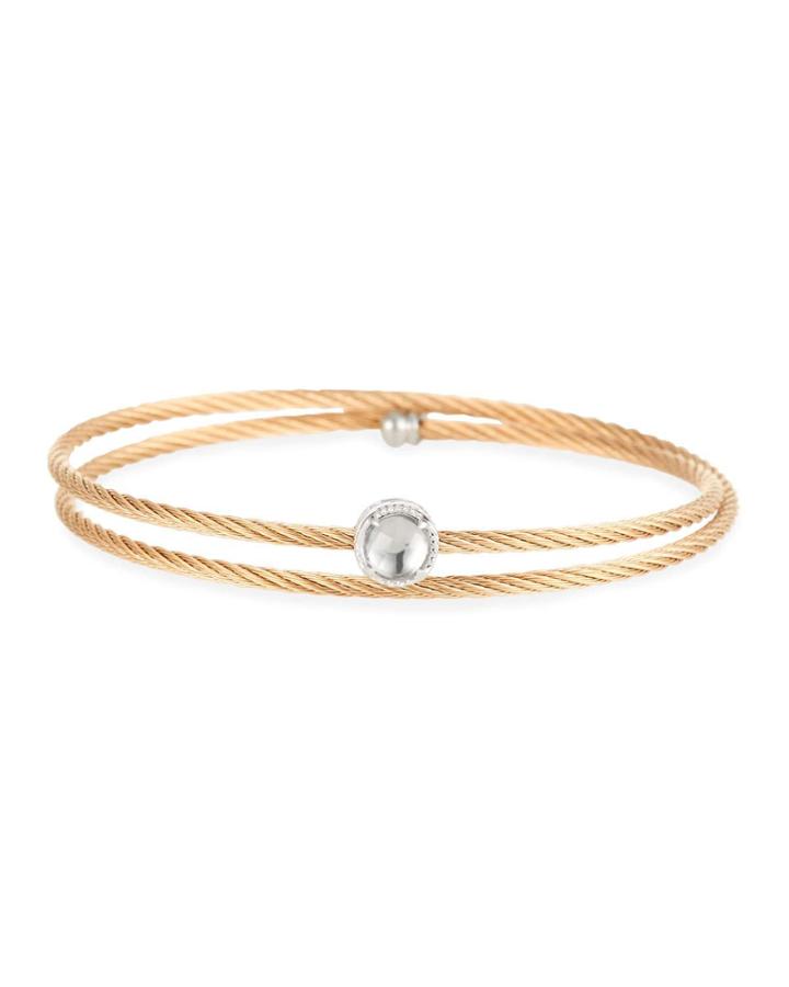 Rose Cable Single-wrap Bangle Bracelet With White Topaz