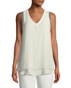 Monili-beaded V-neck Silk Chiffon Tank