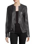 Open-front Leather Jacket, Charcoal