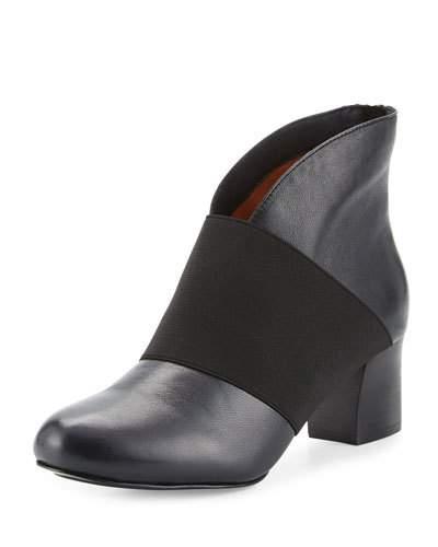 Piknik Leather Stretch-strap Bootie, Black