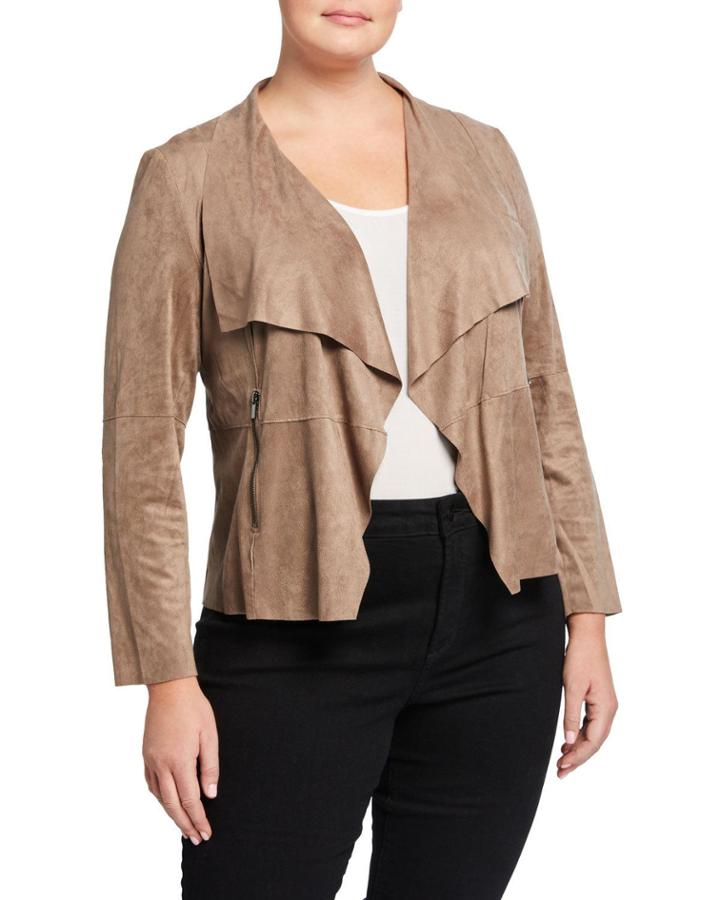 Plus Size Faux Suede Drape Jacket