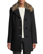 Faux-fur Hooded Wool Coat