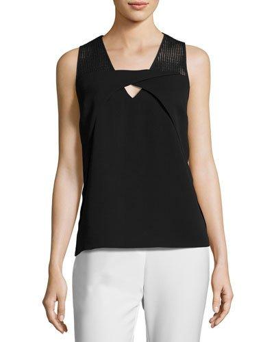 Keyhole Mesh-shoulder Top, Black