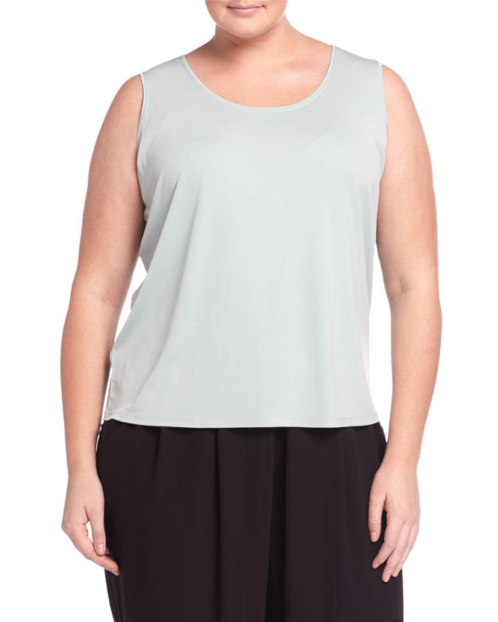 Eileen Fisher Plus Silk-jersey Scoop-neck Tank, Brook, Women's,