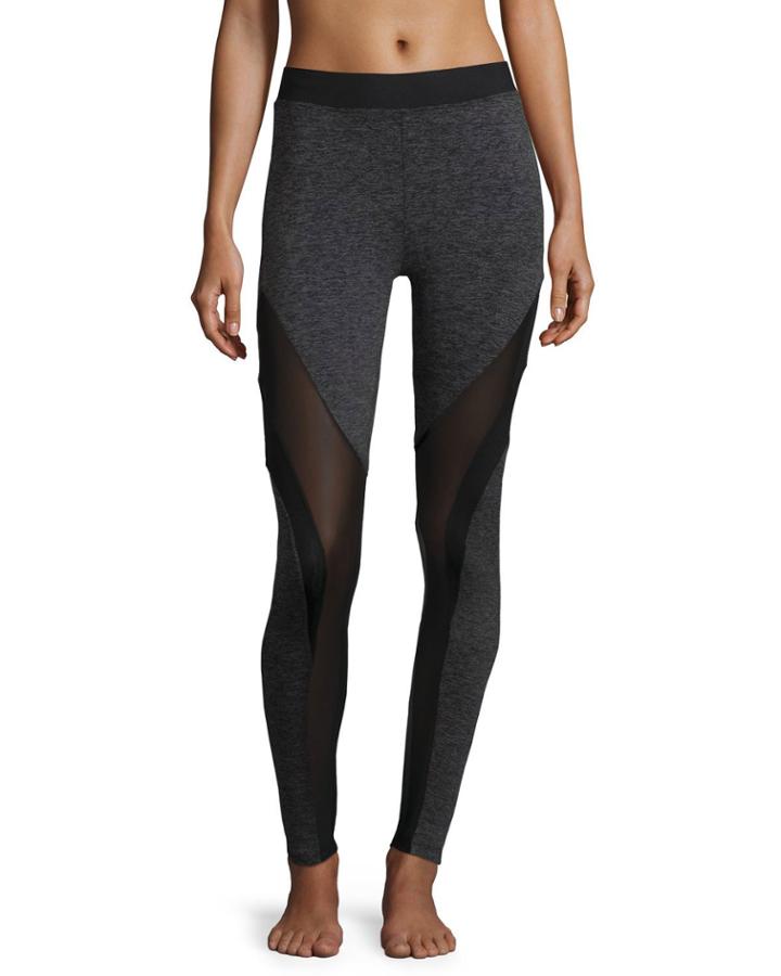 Frame Mesh-panel Sport Leggings, Dark Gray Heather/black