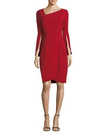 Asymmetric Long-sleeve Slit Cocktail Dress