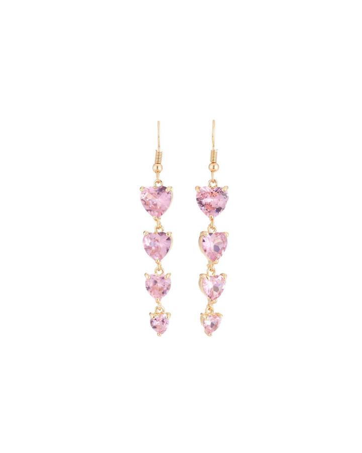 Crystal Heart Drop Earrings, Pink