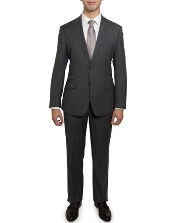 Men's Slim-fit Plaid Two-piece Suit, Gray/brown