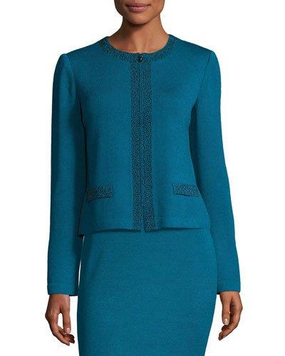 Bead-embellished Zip-front Jacket, Blue/black