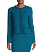 Bead-embellished Zip-front Jacket, Blue/black