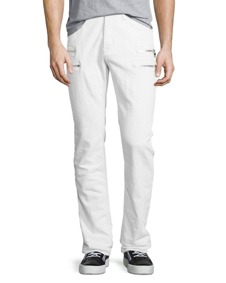 Broderick Slouchy Skinny Jeans, Beige/white