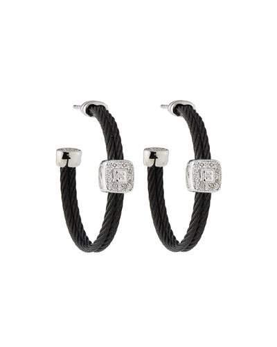 Noir Steel & 18k Diamond Cable Hoop Earrings
