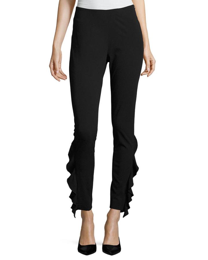 Fholan Slim-fit Ponte Pants W/ Ruffled Trim