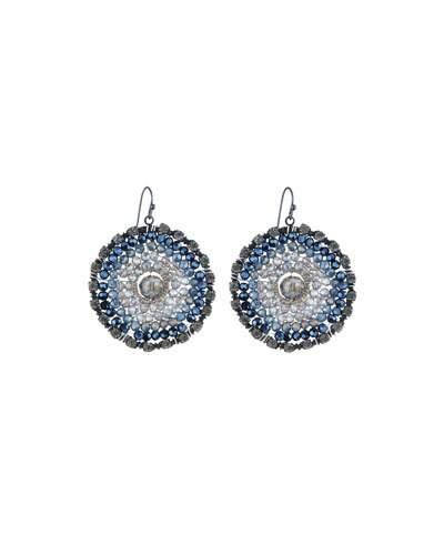 Round Blue Crystal Drop Earrings