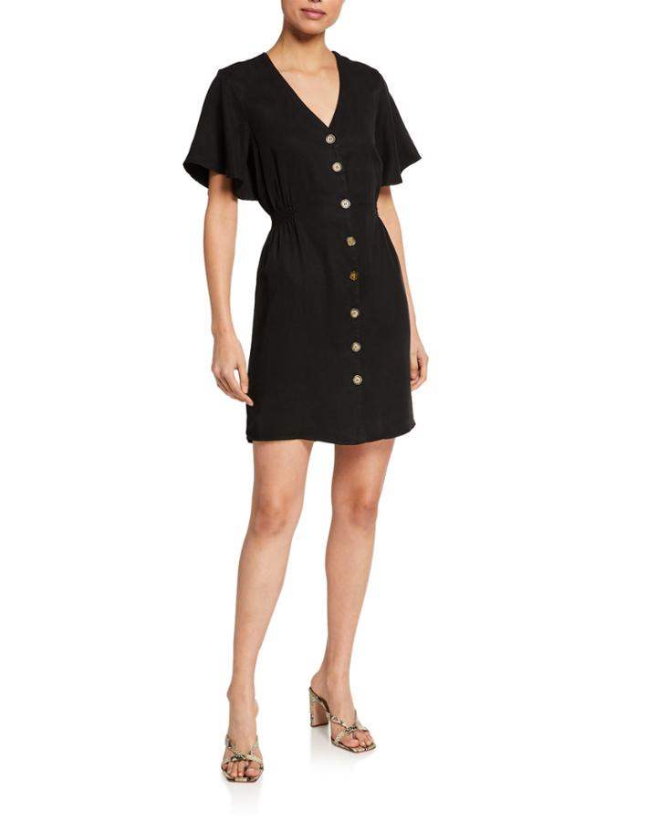 Zevie Button-down Flutter-sleeve Dress
