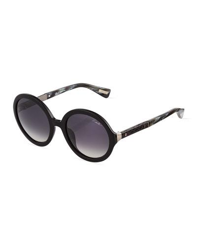 Round Marbled Acetate Sunglasses, Black/smoke