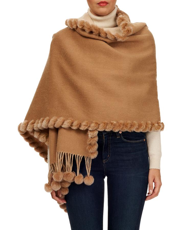 Double-face Cashmere/wool Stole With Rex Rabbit Fur