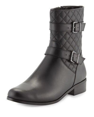 Rikki Quilted Leather Bootie, Black