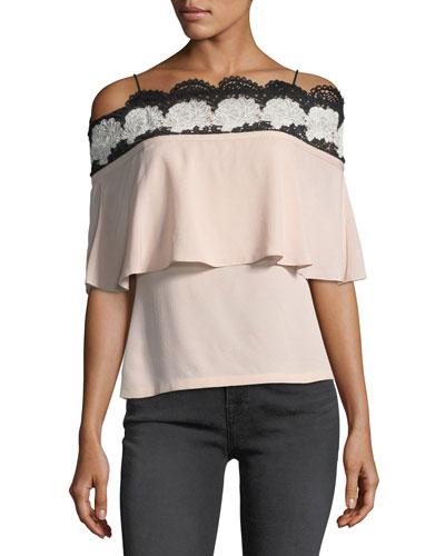 Bare-shoulder Lace Combo Blouse