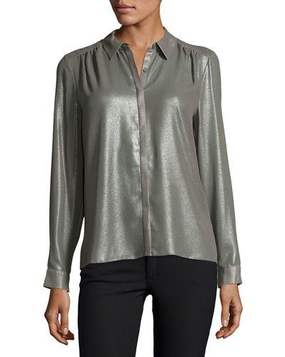 Washed Foil Button Down Top