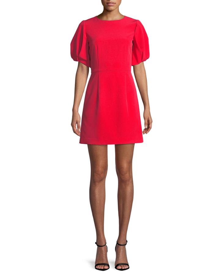 Kyle Italian Cady Puff-sleeve Dress