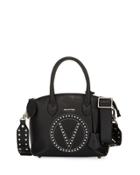 Bravia Studded Leather Satchel Bag, Black