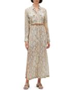 Doha Sindewinder Snake-print Long-sleeve Belted Dress
